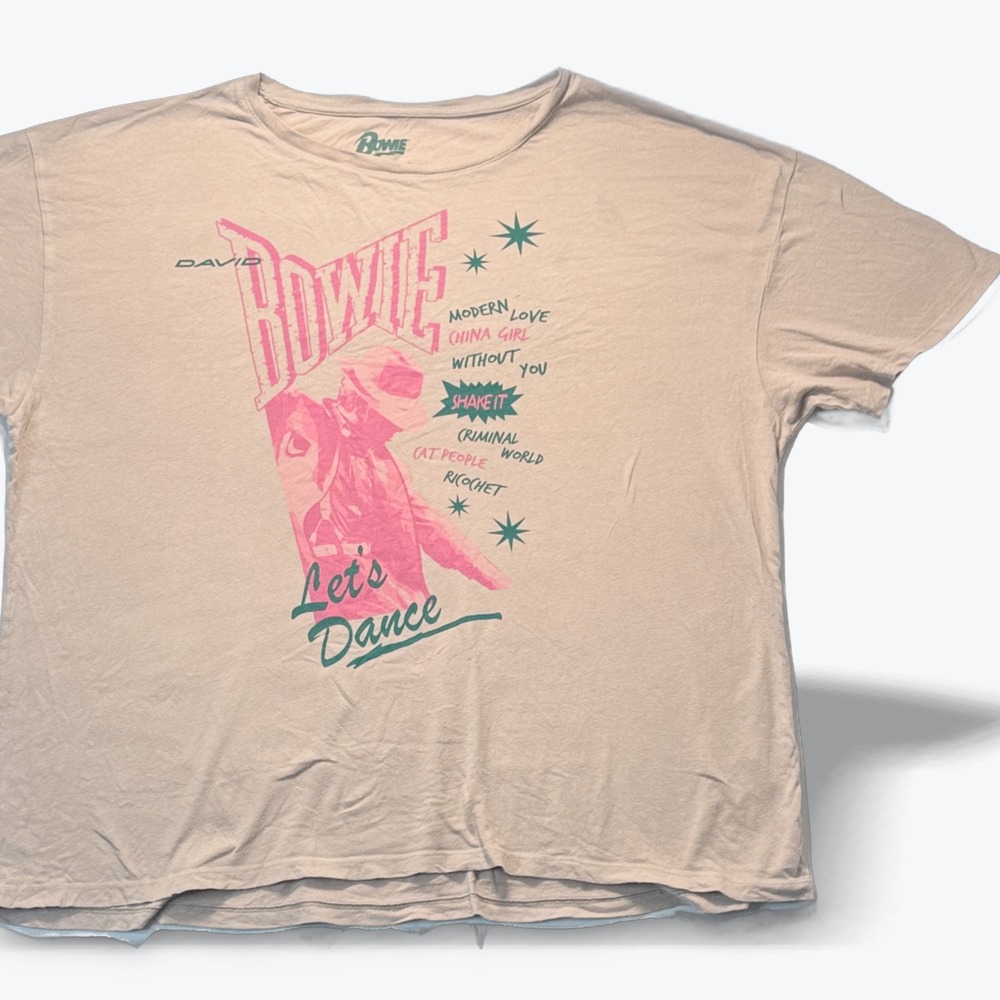 David Bowie T Shirt Lets Dance Graphic Tee Tan Pink XL Modern Love China Girl